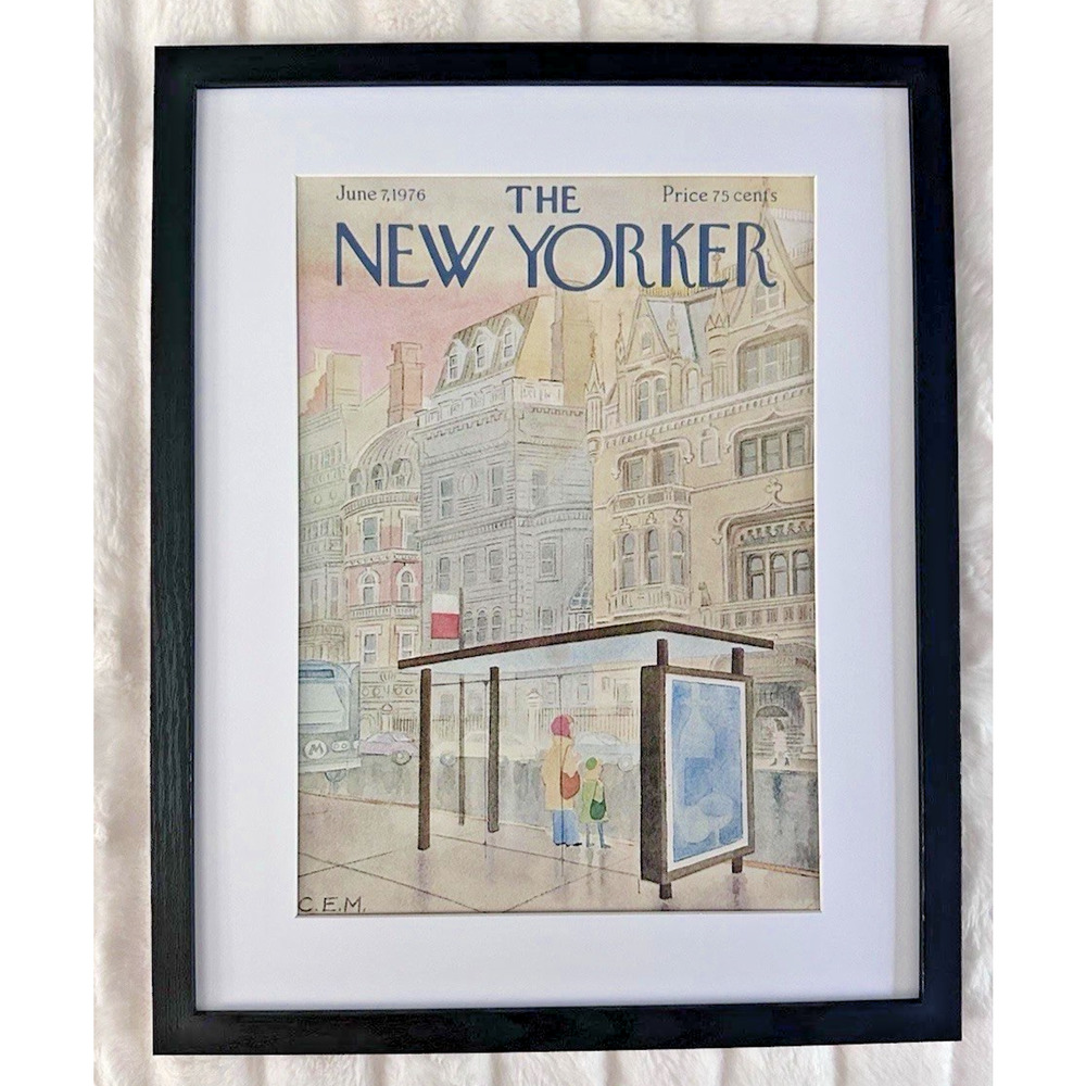 Framed 1976 The New Yorker Cover June 7 Bus Stop Charles E. Martin